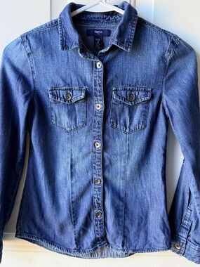 Gap Kids Denim Button Up Shirt Girls Medium Chambray Long Sleeve Classic Top